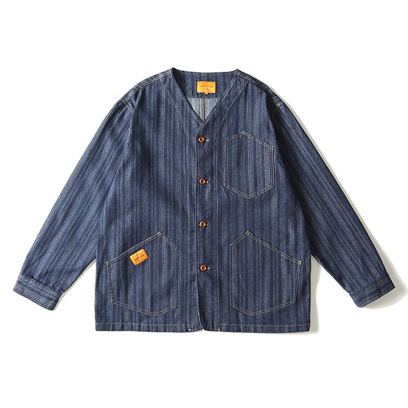 Vintage Fashion In Japan - Vintage Denim Stripe Solto Casual Jaqueta