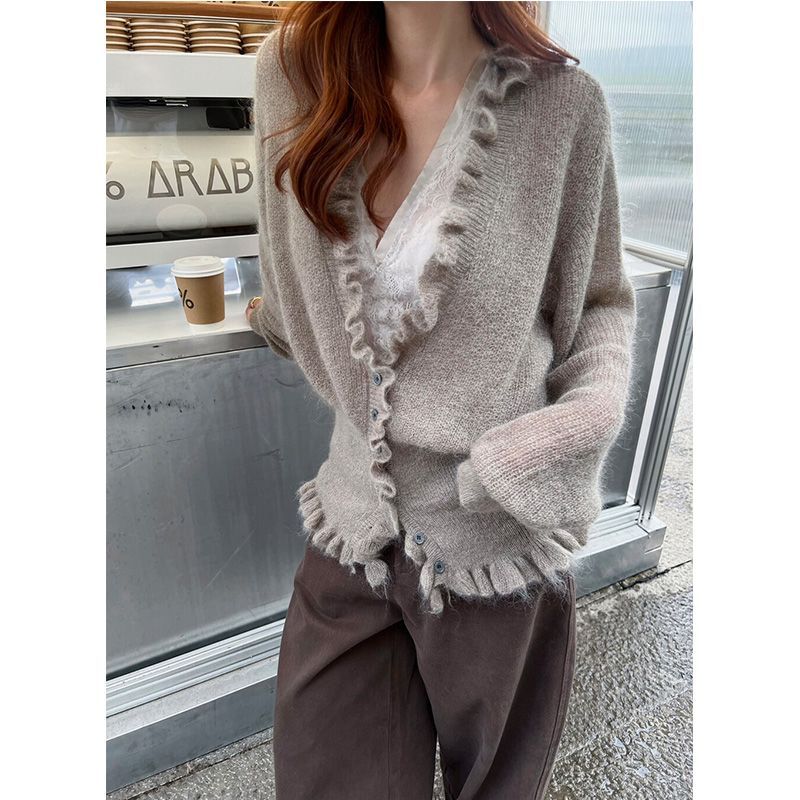 Crop Cardigan Vintage - Estilo coreano com decote em v