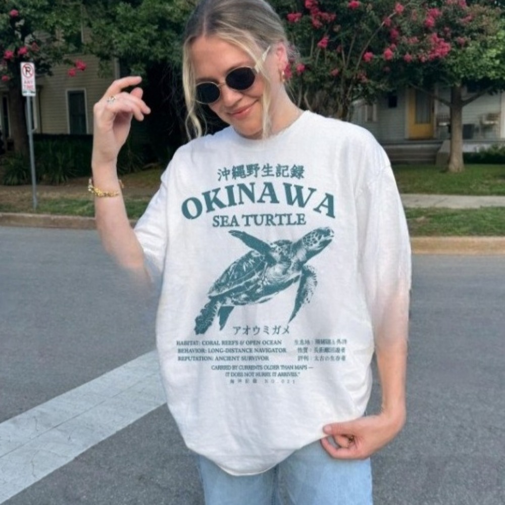 Turtleneck Knit 90S - Camiseta Tartaruga Marinha de Okinawa, Estilo