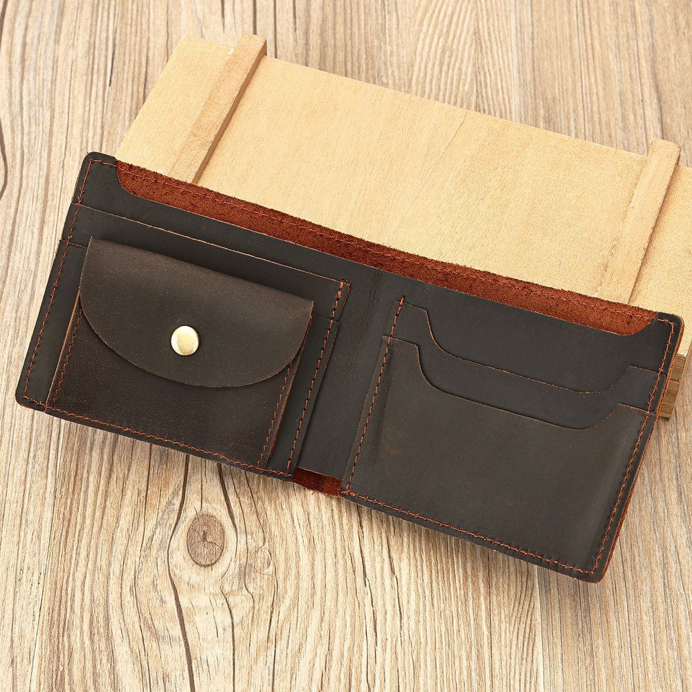 Vintage Zipper - Carteira masculina de couro genuíno com