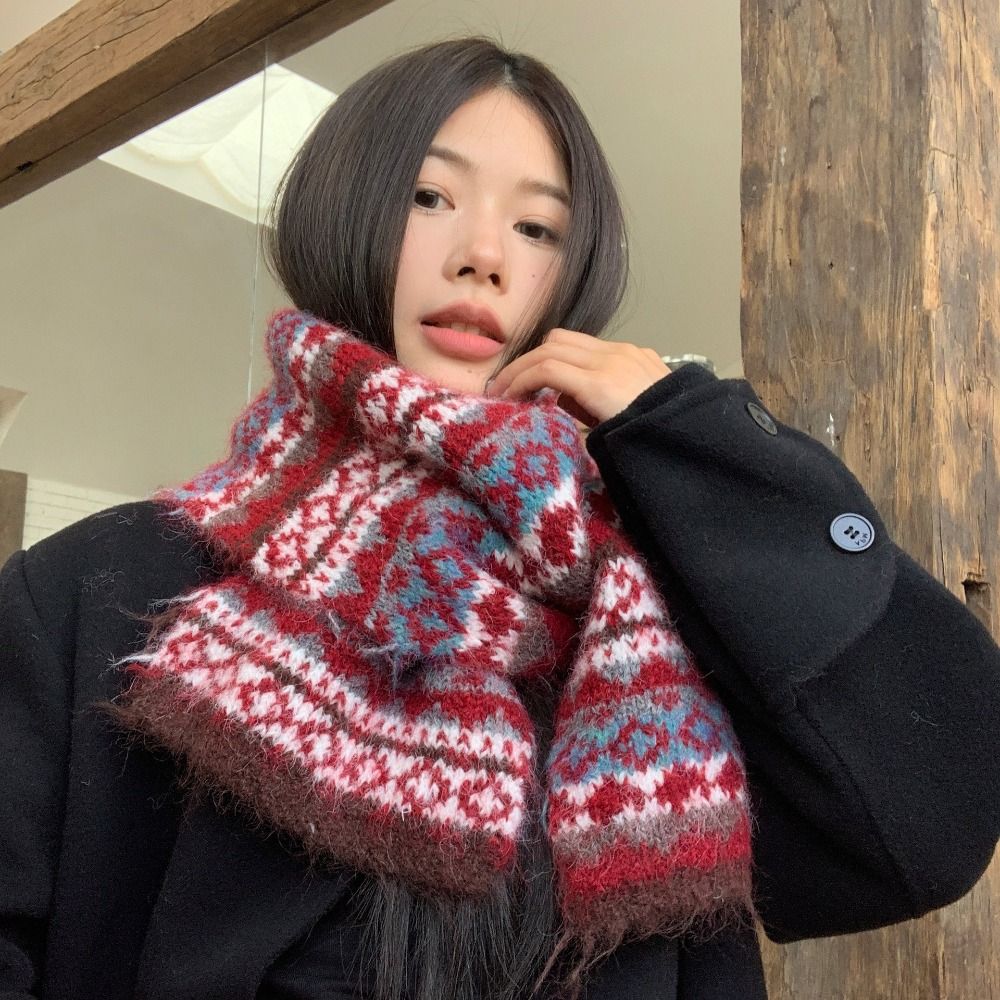 Vintage Fashion Faire - Cachecol de Lã Jacquard Quente e