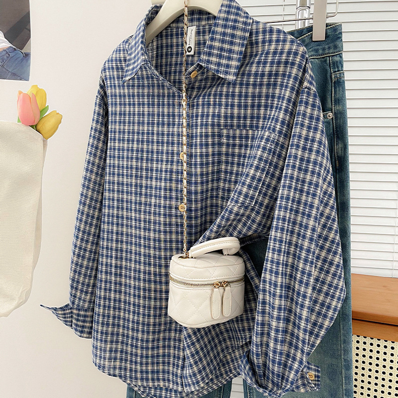 Vintage Victorian Fashion - Camisa xadrez vintage estilo coreano, nova
