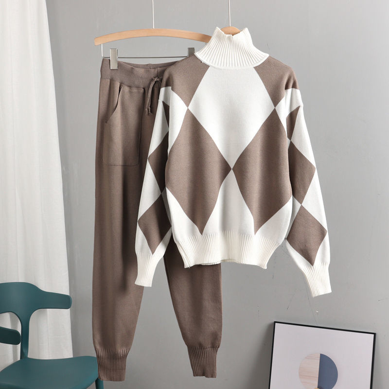 Turtleneck Knit 90S - Outono inverno quente malha 2 peça