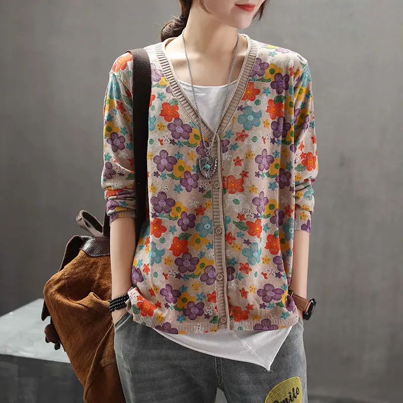 Crop Cardigan Vintage - Vintage solto blusas casaco primavera outono
