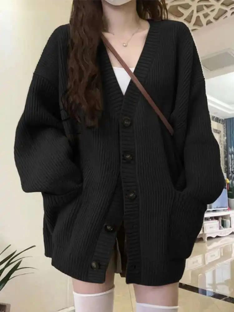 Crop Cardigan Vintage - Cardigan solto feminino manga longa com