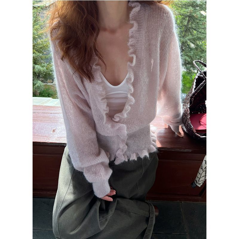 Estilo coreano com decote em v - Crop Cardigan Vintage avaliação e preço