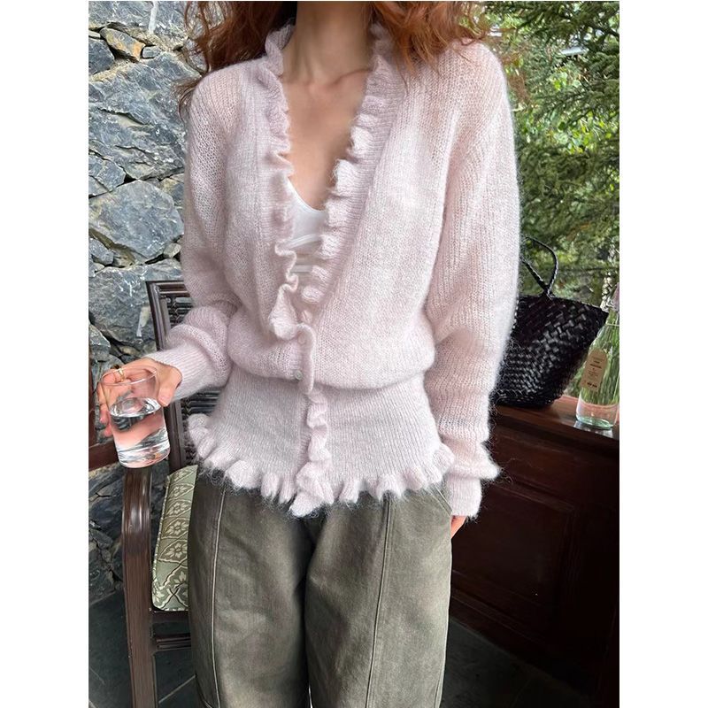 Estilo coreano com decote em v - Crop Cardigan Vintage avaliação e preço