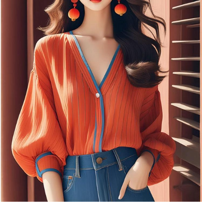 Listrado com decote em v solto - Vintage Fashion Trends avaliação e preço