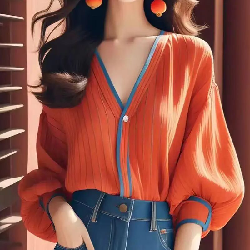Listrado com decote em v solto - Vintage Fashion Trends avaliação e preço