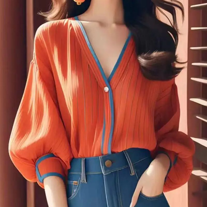 Listrado com decote em v solto - Vintage Fashion Trends avaliação e preço