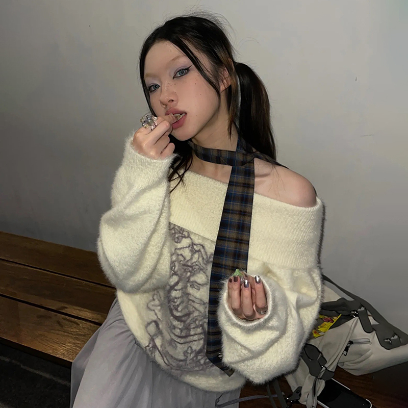 Karrram japonês y2k bordado pu - Turtleneck Knit 90S avaliação e preço