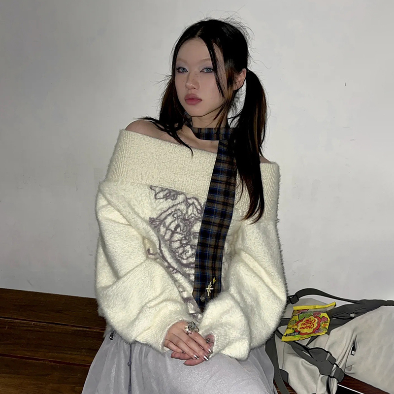 Karrram japonês y2k bordado pu - Turtleneck Knit 90S avaliação e preço