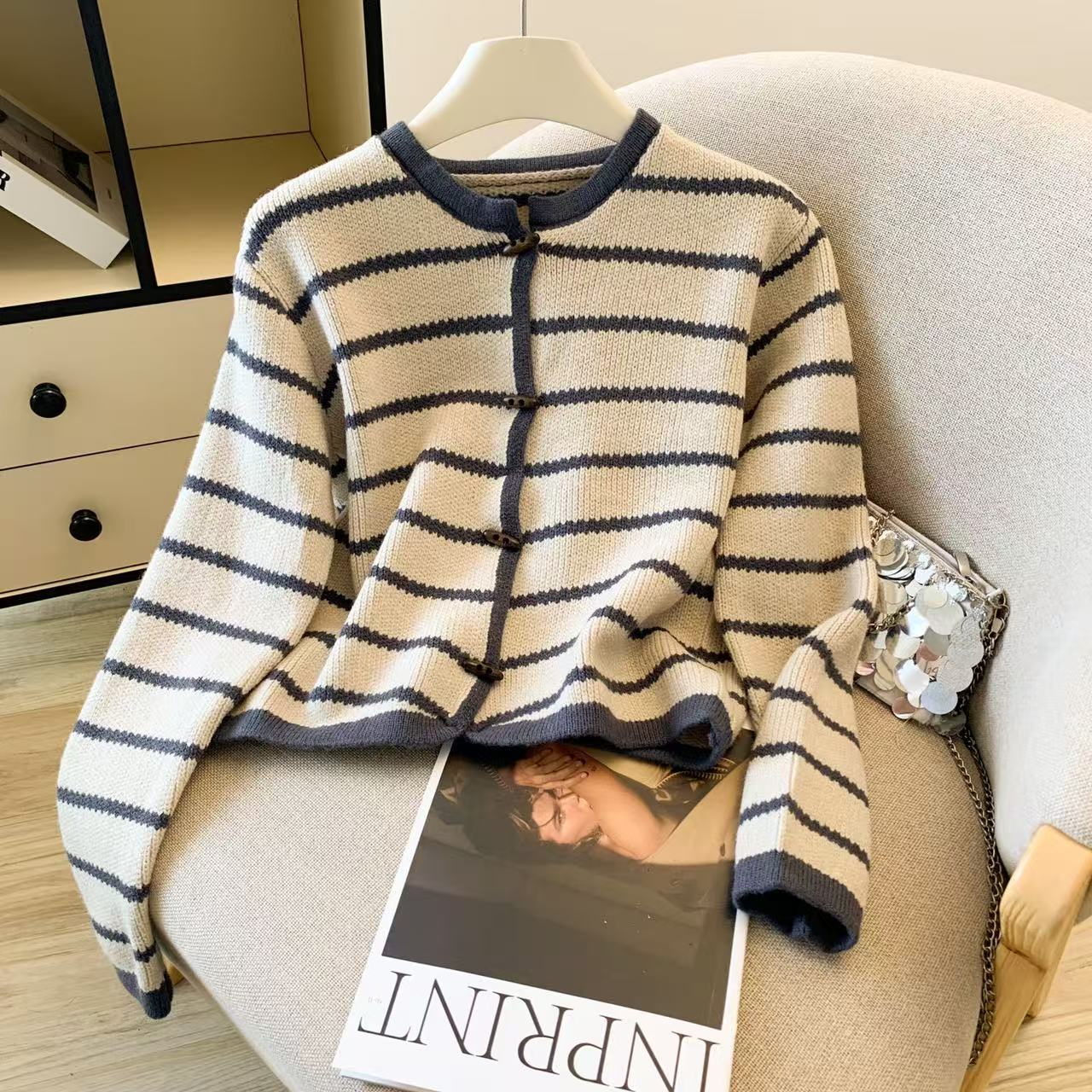 Feminino listrado o-pescoço ca - Crop Cardigan Vintage avaliação e preço