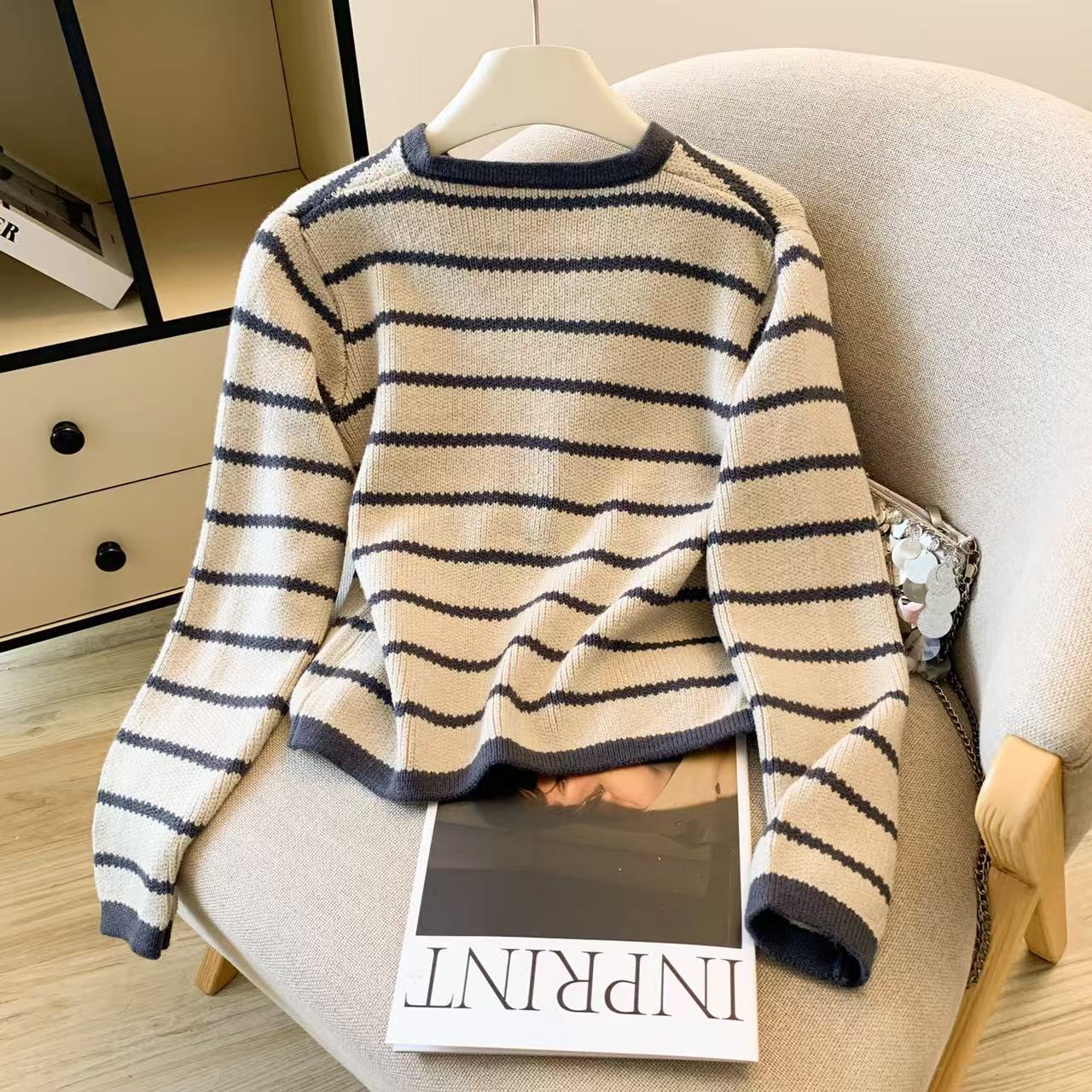 Feminino listrado o-pescoço ca - Crop Cardigan Vintage avaliação e preço