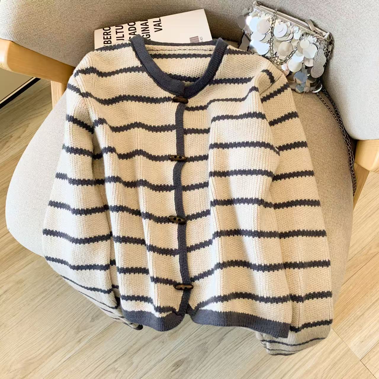 Feminino listrado o-pescoço ca - Crop Cardigan Vintage avaliação e preço