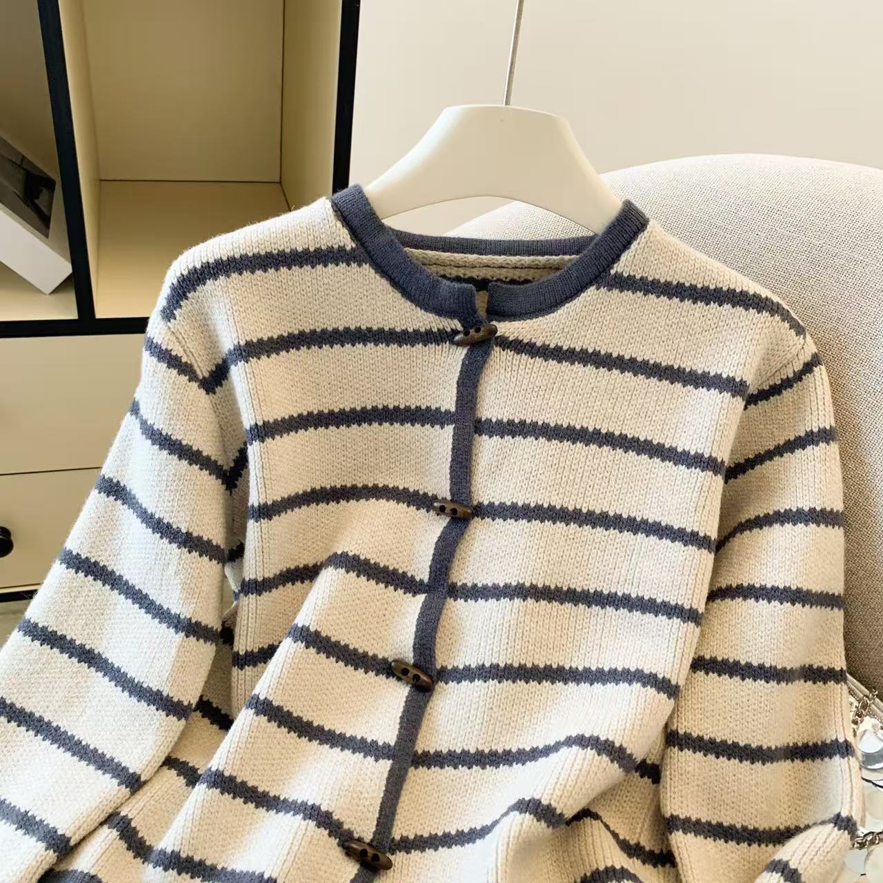 Feminino listrado o-pescoço ca - Crop Cardigan Vintage avaliação e preço