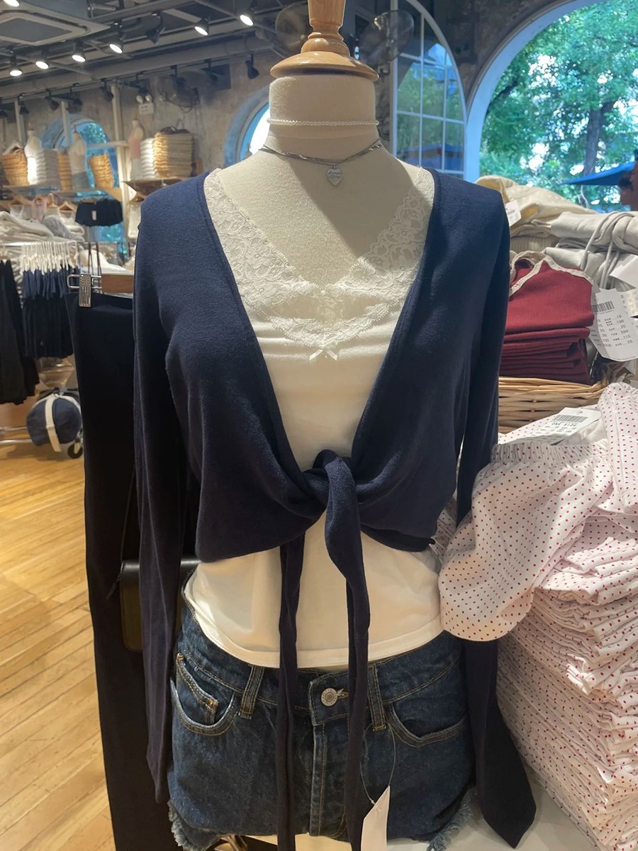 Nova marinha rendas de malha m - Crop Cardigan Vintage avaliação e preço