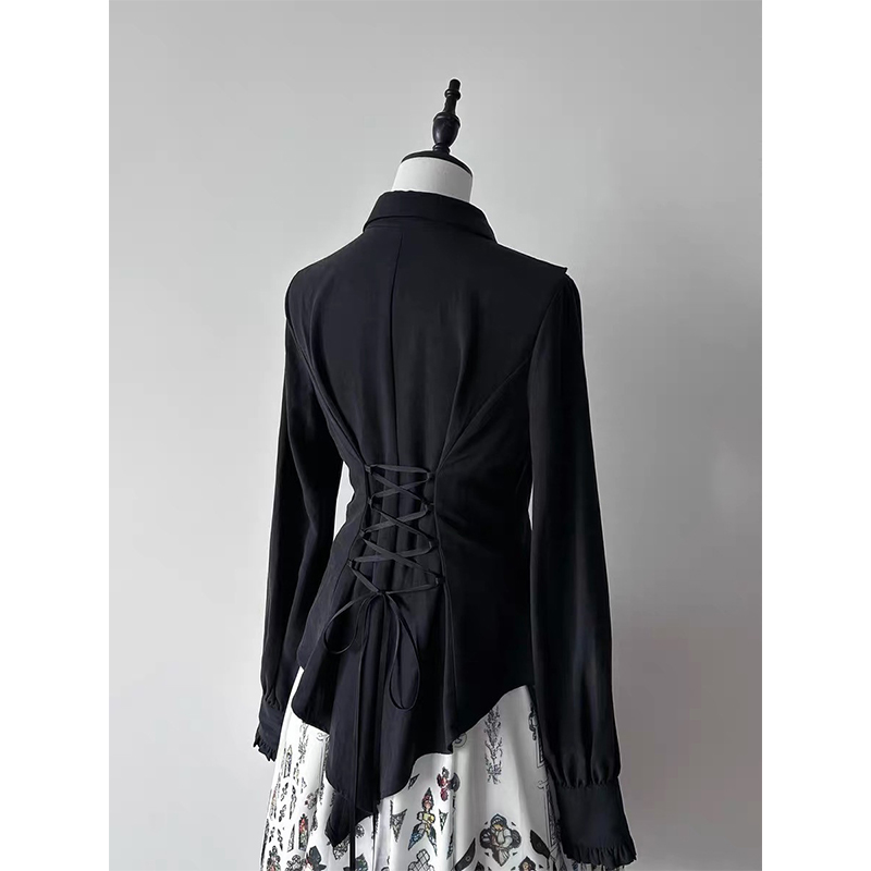 Gótico babados camisas pretas  - Vintage Fashion Japan avaliação e preço