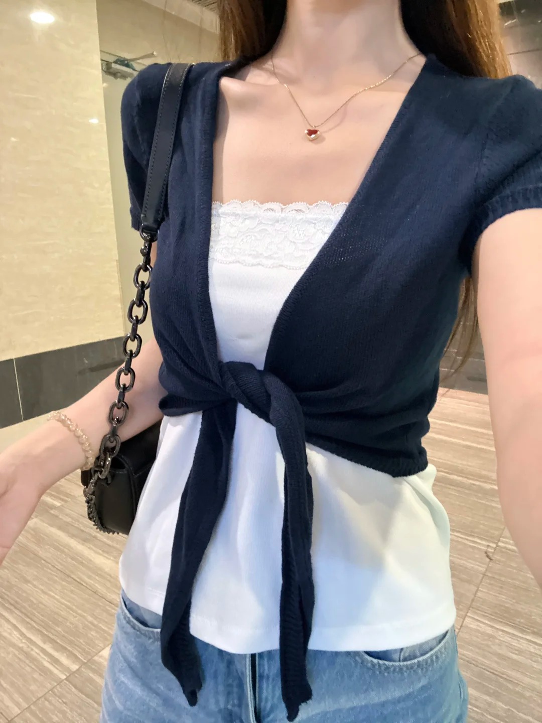 Cardigã Feminino Azul Marinho  - Crop Cardigan Vintage avaliação e preço