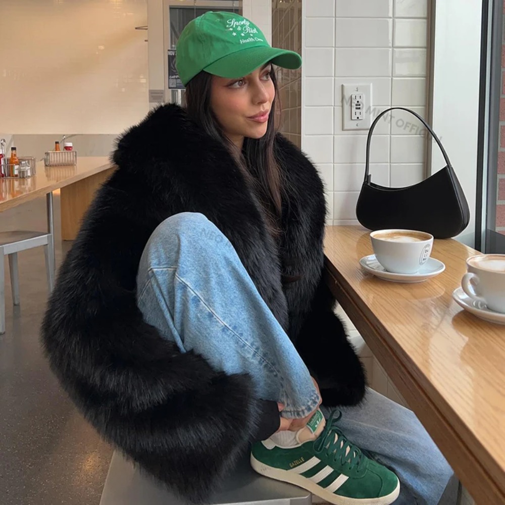 Casaco de pele falsa moda xale - Vintage Fashion Store avaliação e preço